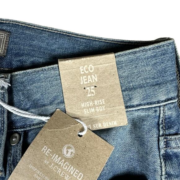 POINT SUR J. Crew High Rise Slim Boy Medium Wash Denim Jeans Women's Size 25 NWT - Picture 4 of 10